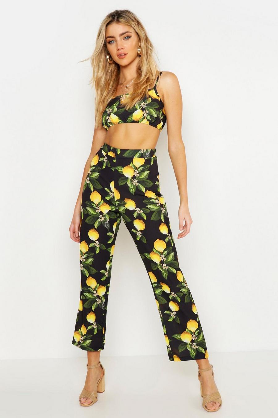 Lemon Print Bralet & Wide Leg Pants Two-Piece image number 1