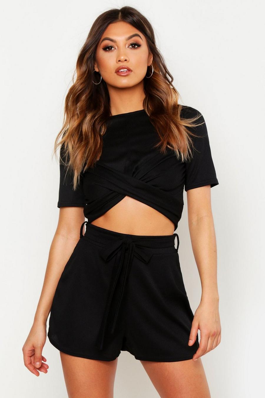 Twist Front Rib Top & Belted Shorts Co-Ord image number 1