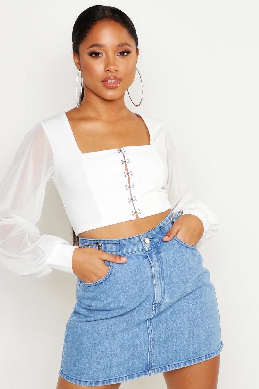 Ivory Hook And Eye Cropped Peasant Top image number 1