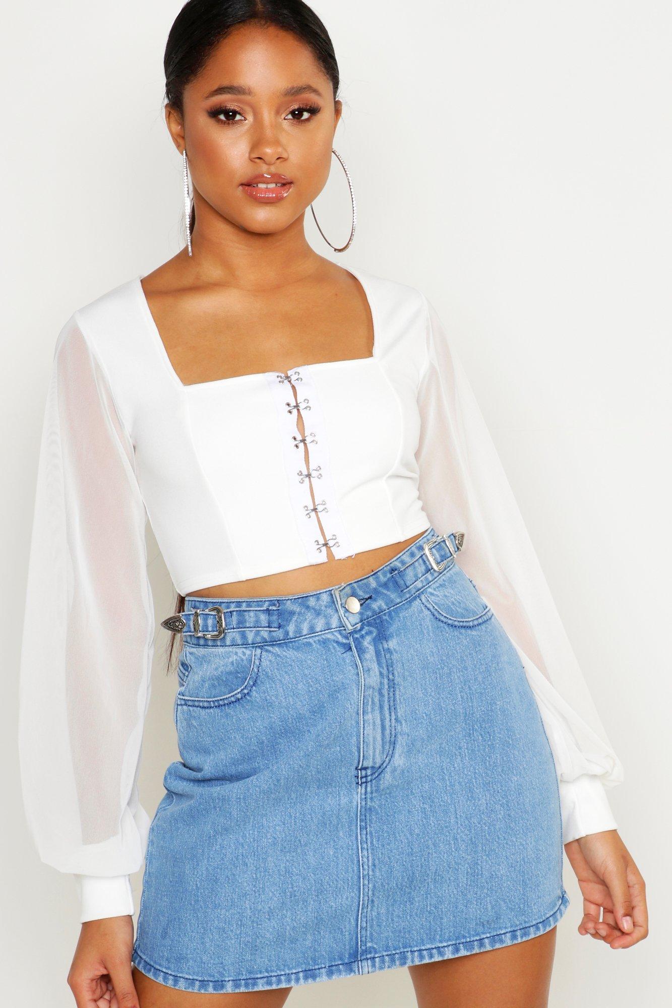 Cropped peasant top with best sale puff sleeves