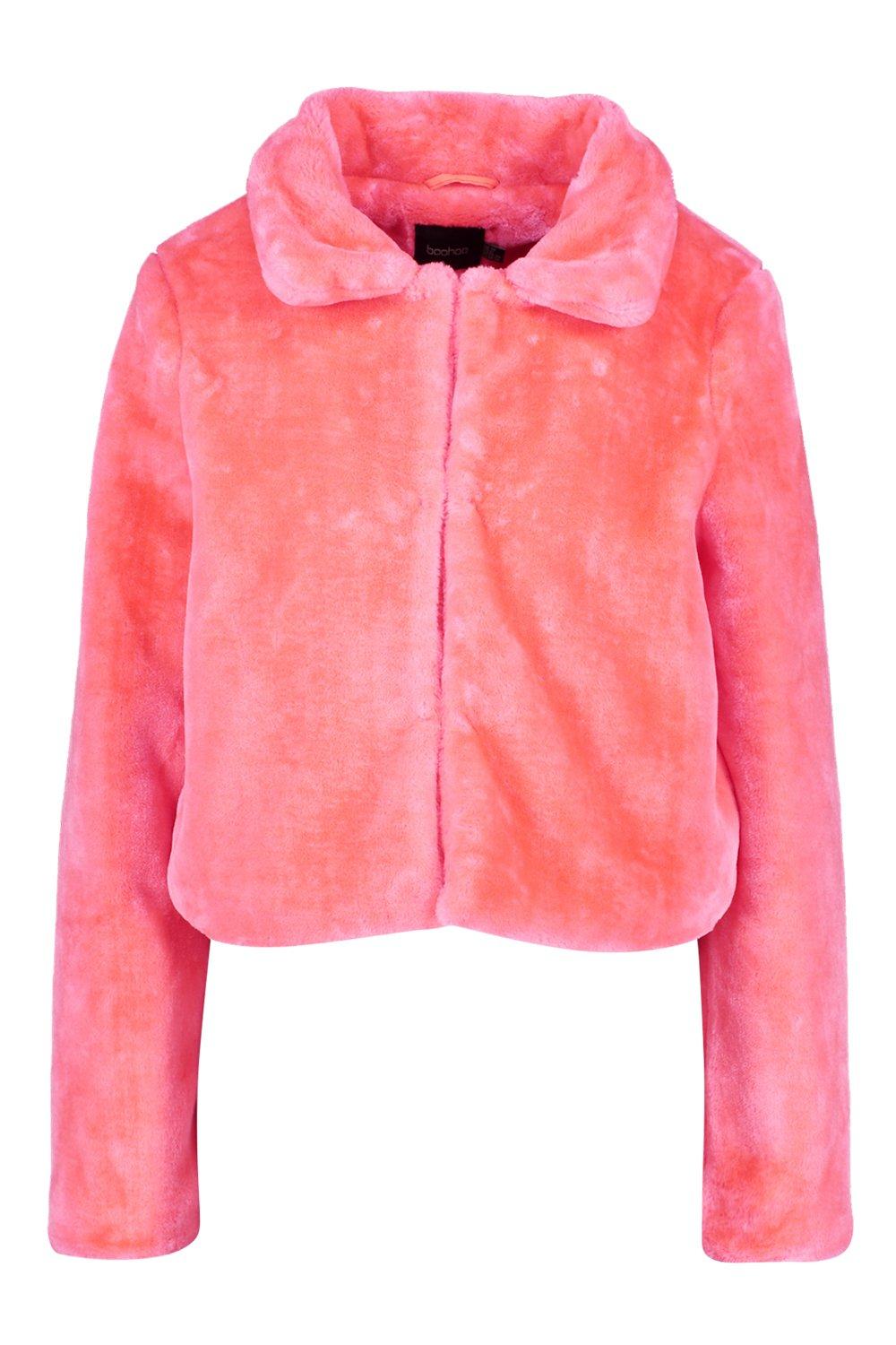 bright pink faux fur jacket