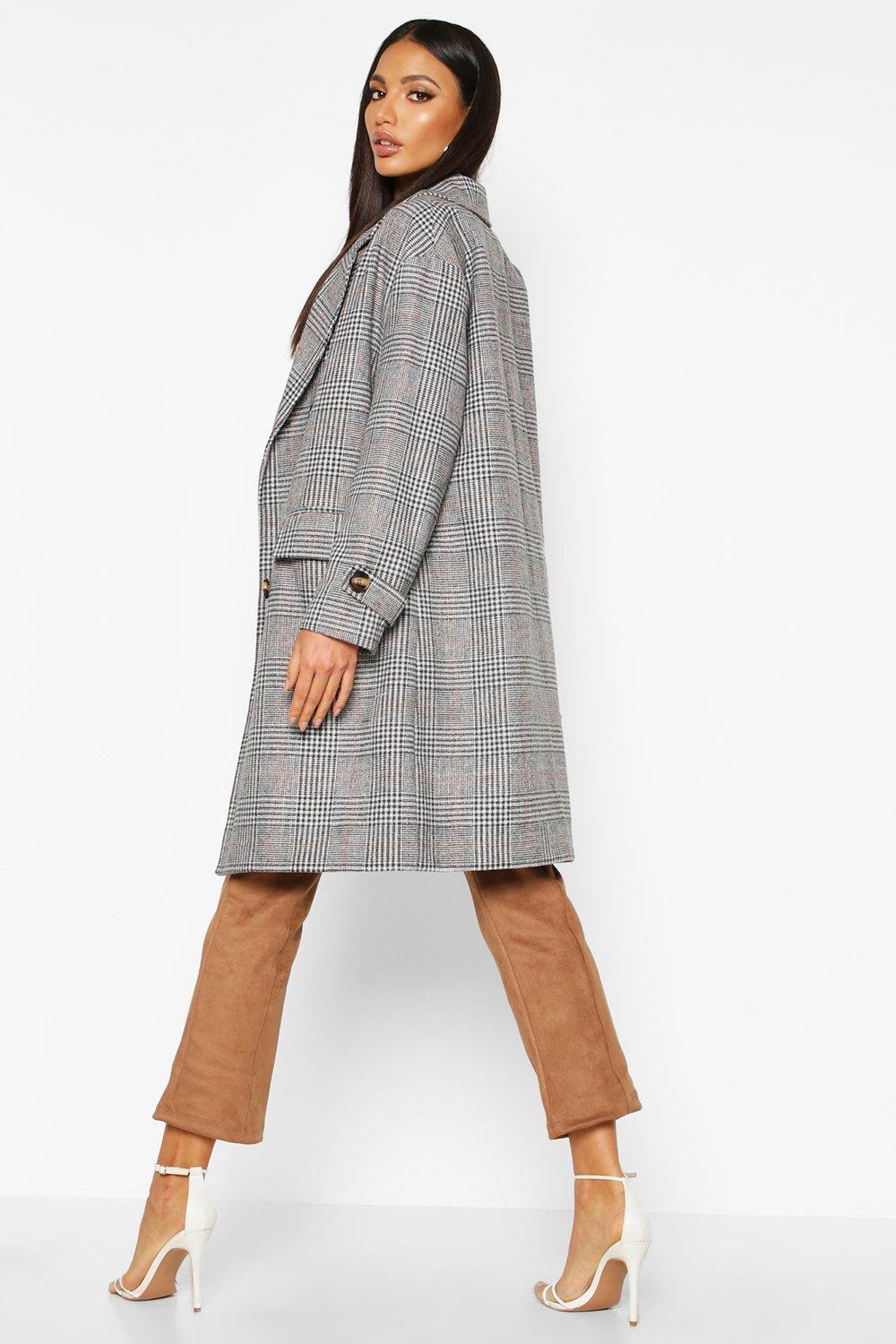 grey check wool coat womens