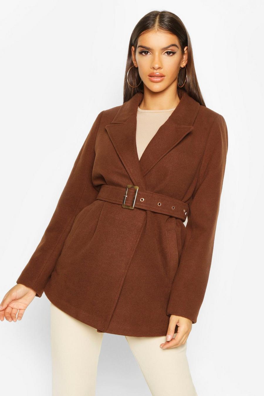 Abrigo estilo blazer de efecto lana con cinturón image number 1