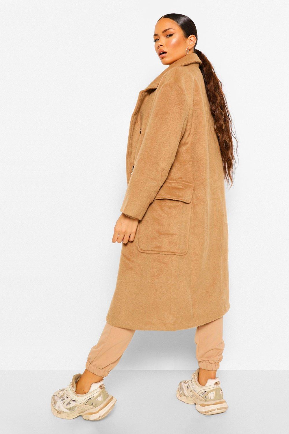 boohoo wool look coat in camel