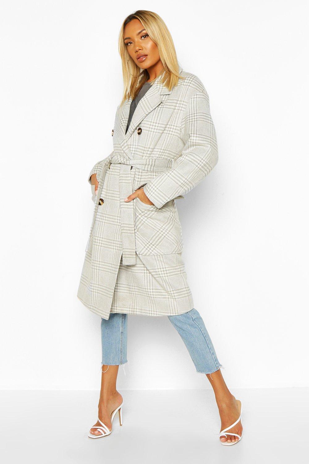 boohoo hooded wool look belted coat