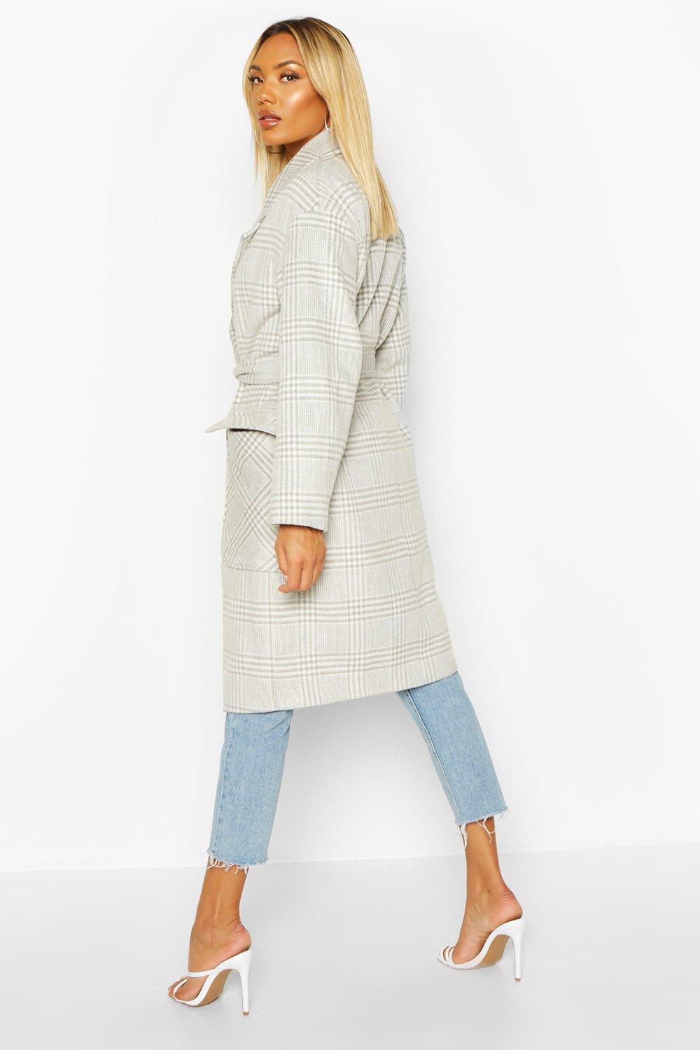 boohoo hooded wool look belted coat