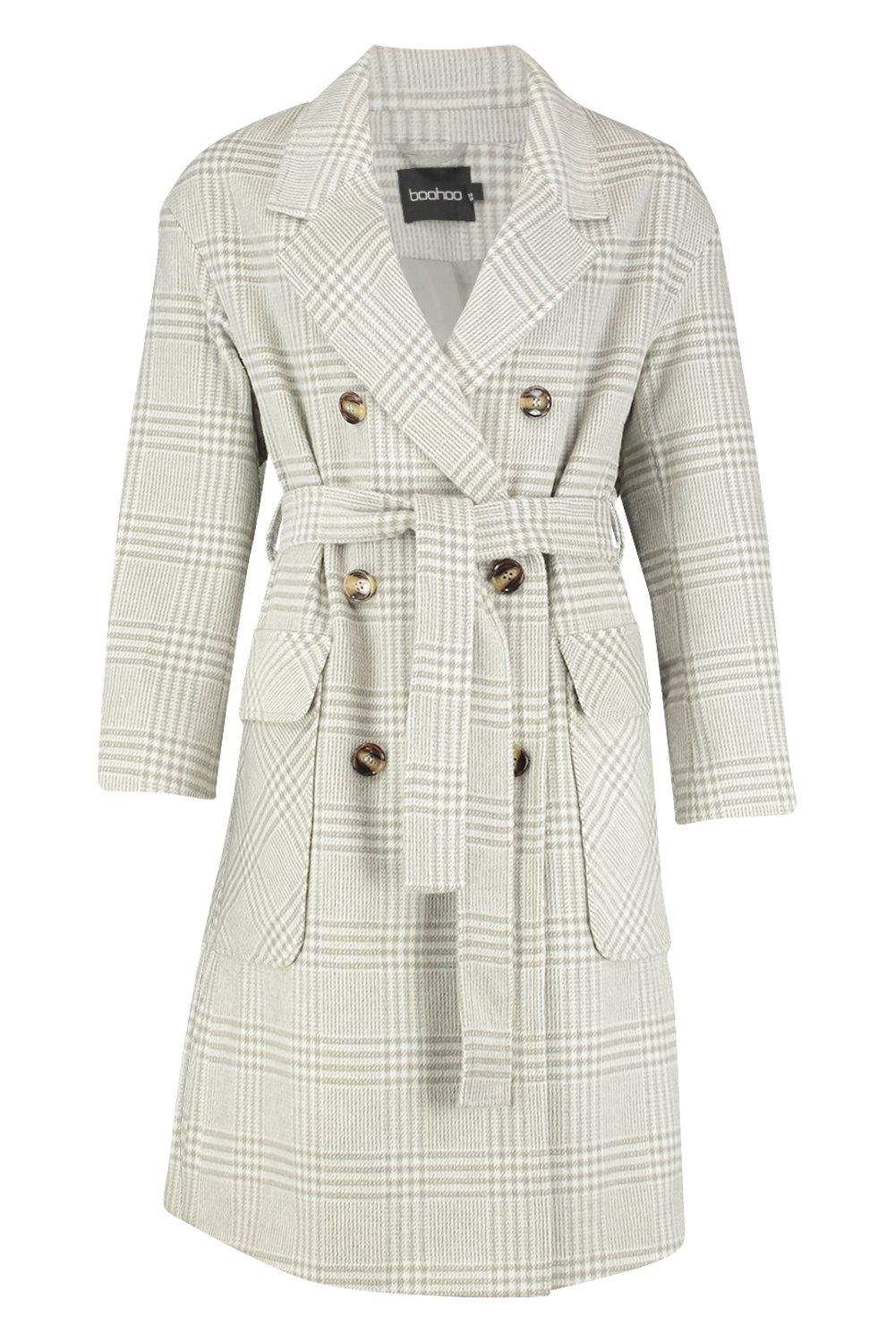 boohoo hooded wool look belted coat