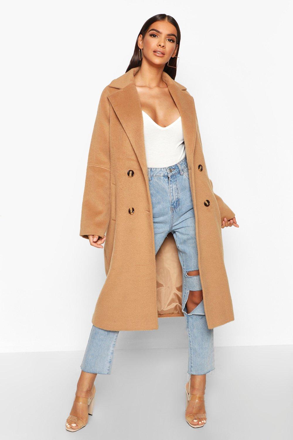 boohoo wool look coat in camel