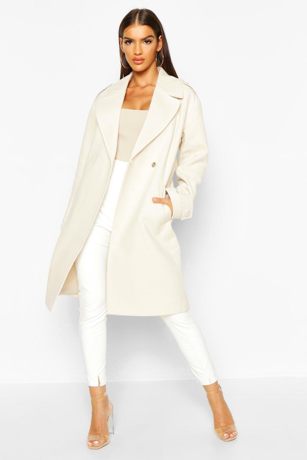 Belted Collared Wool Look Coat boohoo NO