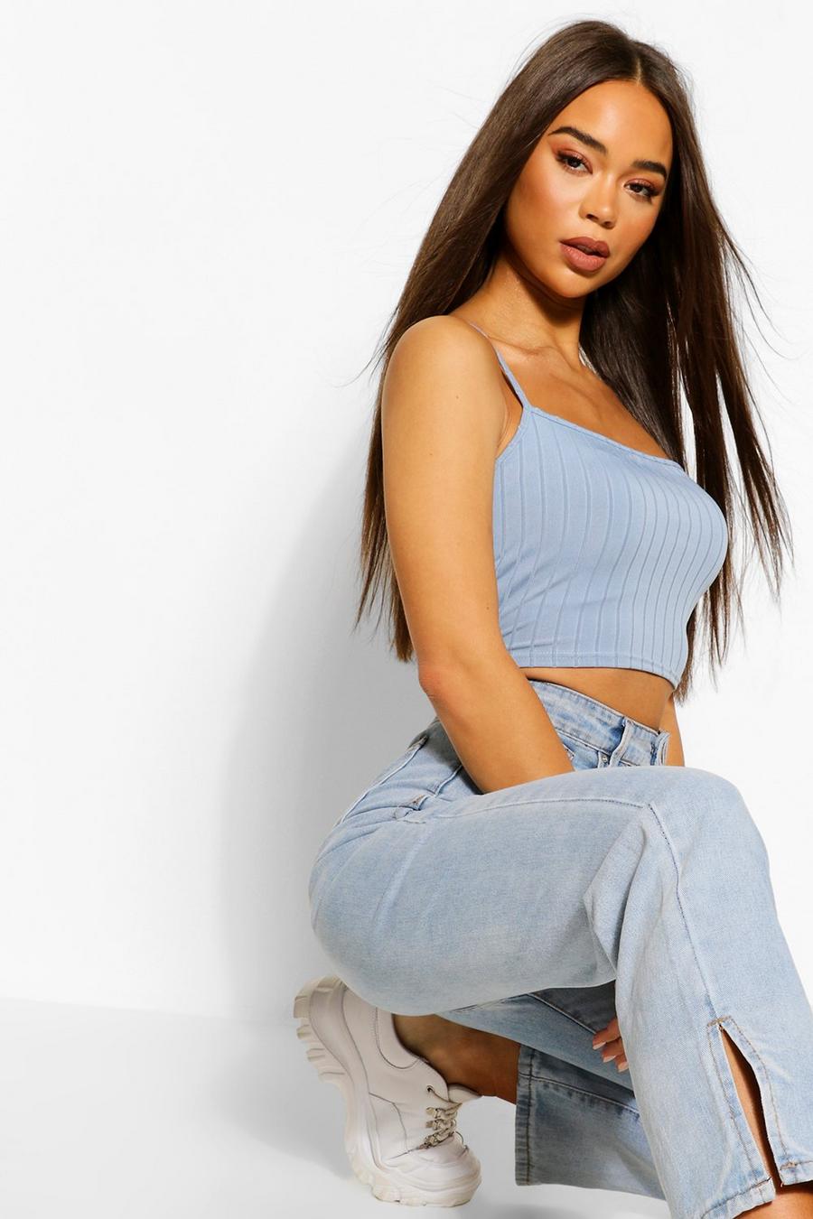 Blue Chunky Rib Crop Top image number 1