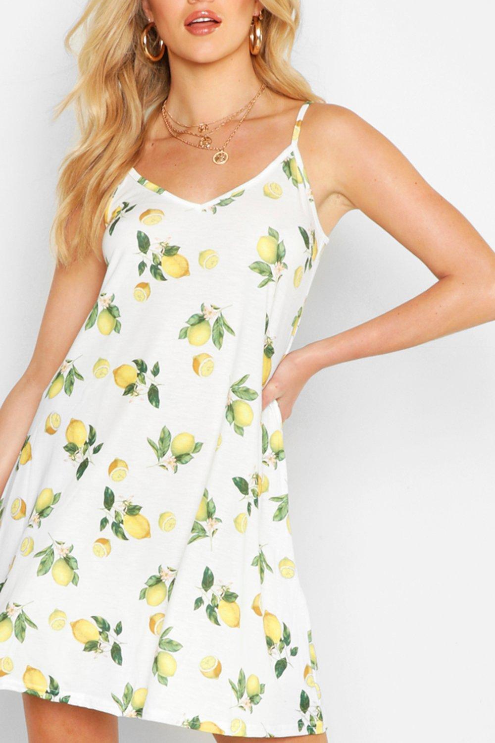 Lemon Print Strappy Swing Dress