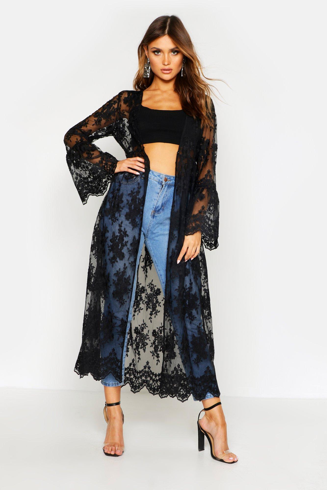 black lace maxi kimono