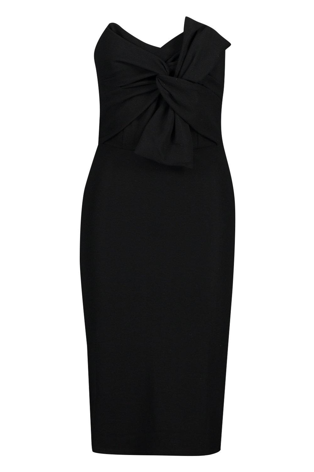 Twist Front Bow Detail Midi Dress boohoo