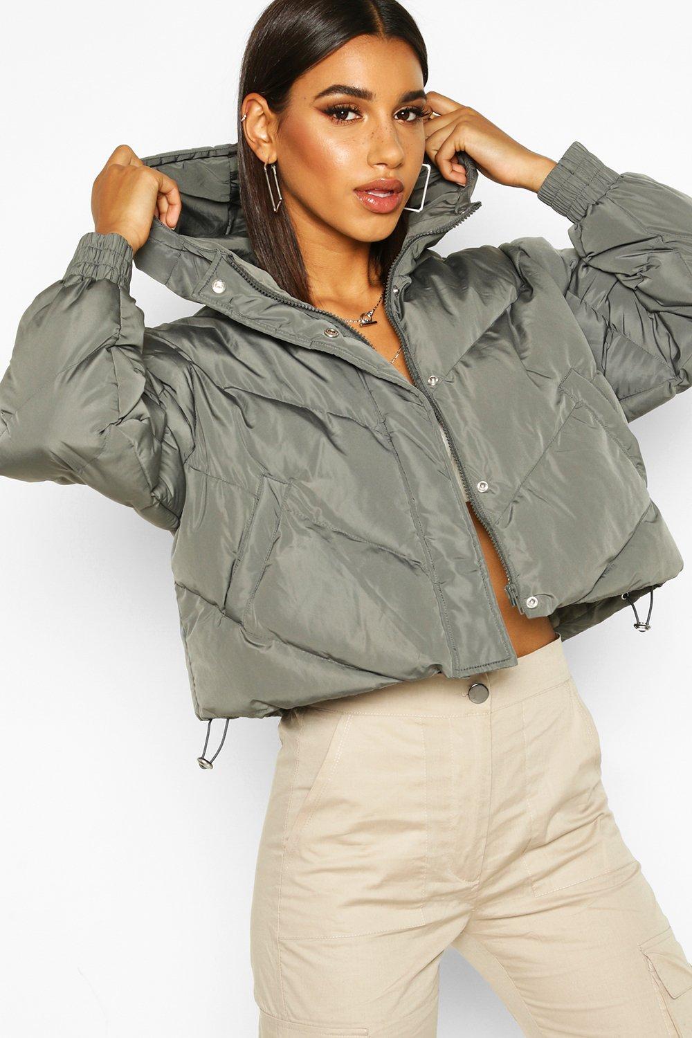 Cropped Panelled Hooded Puffer
