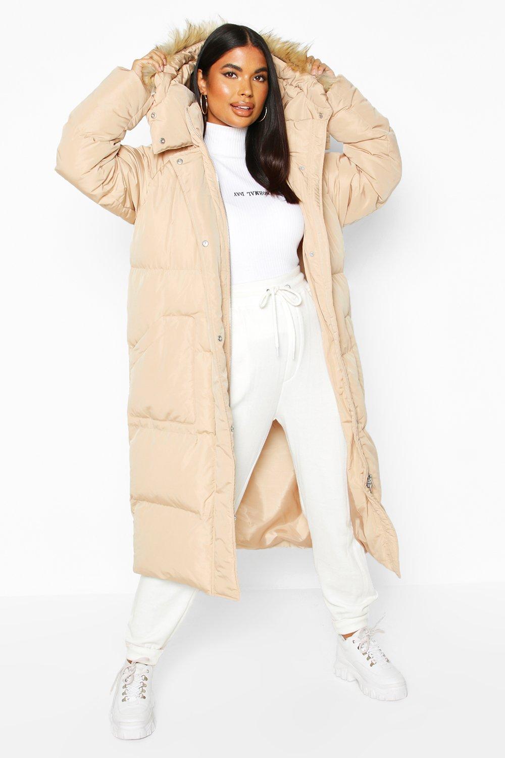 Boohoo padded coat outlet with faux fur hood