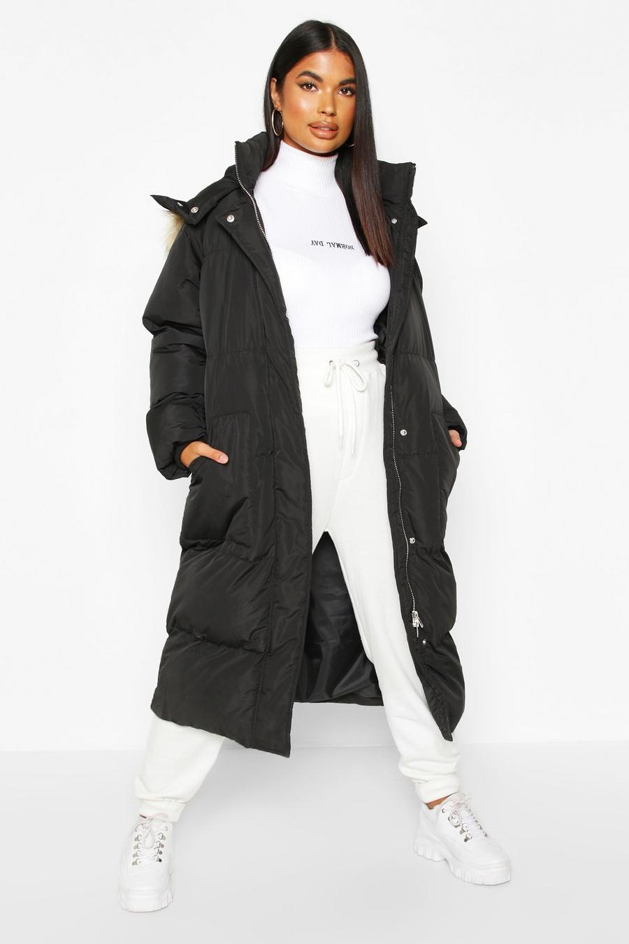 Abrigo acolchado con capucha y paneles de pelo sintético image number 1