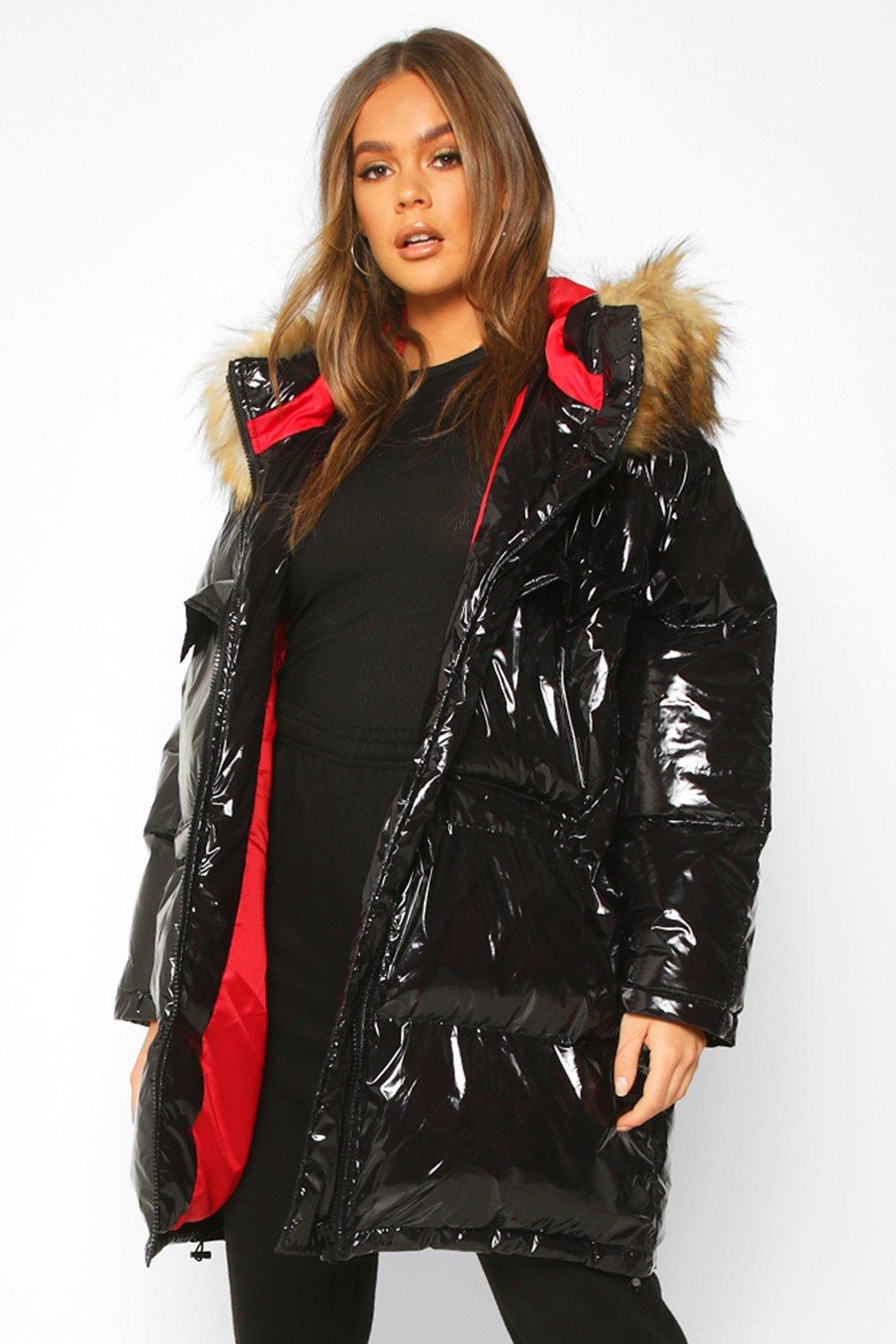 faux vinyl puffer jacket