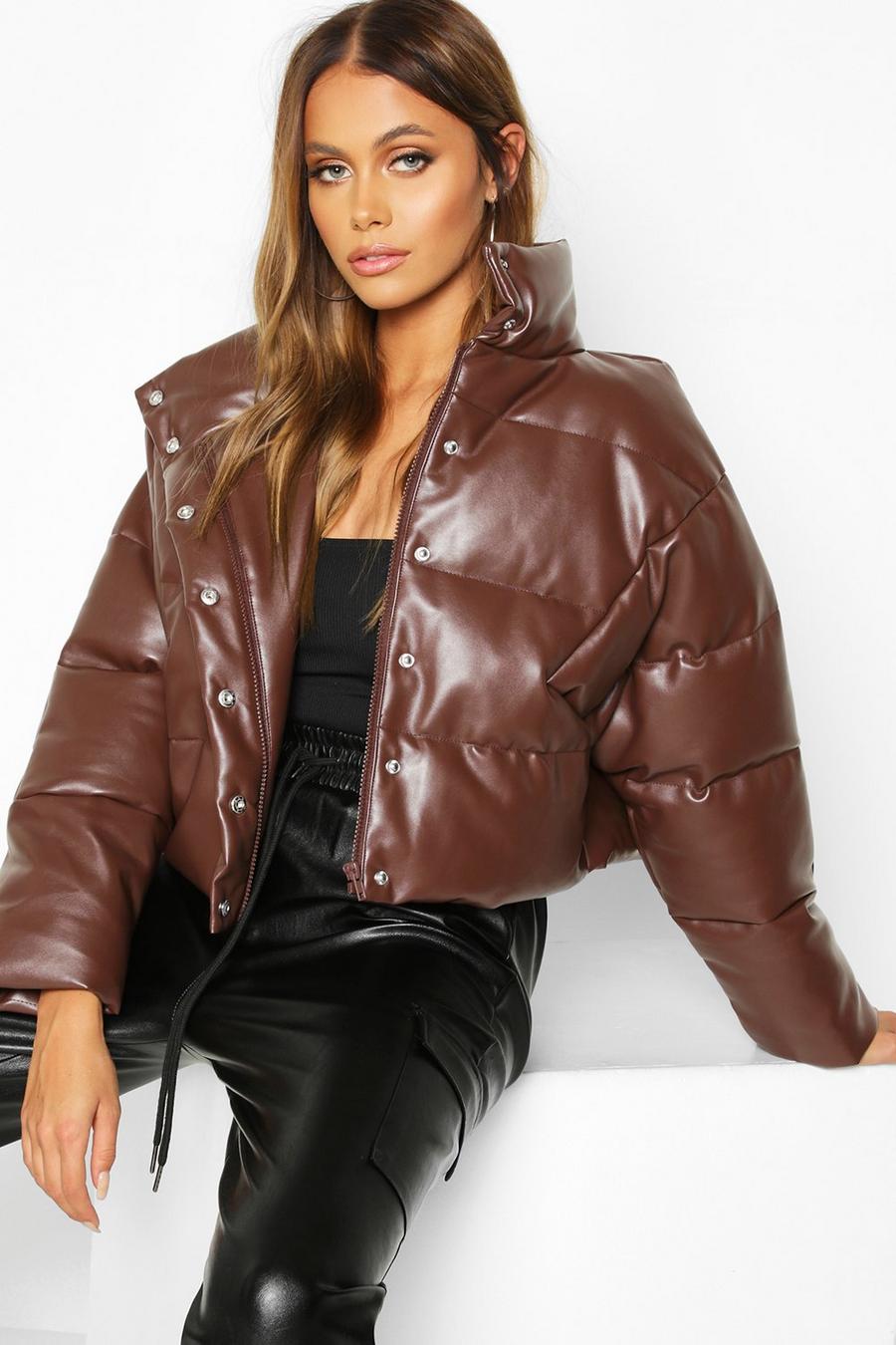 Chocolate Faux Leather Puffer image number 1