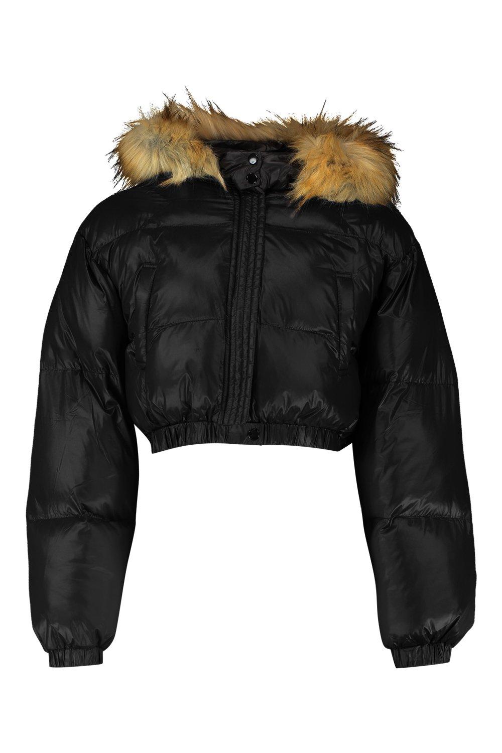 puffer fur hooded jacket