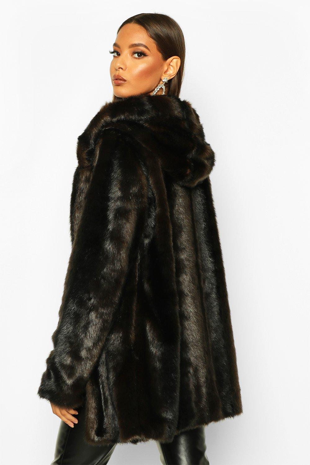 Women s Vintage Style Faux Fur Hooded Coat Boohoo UK