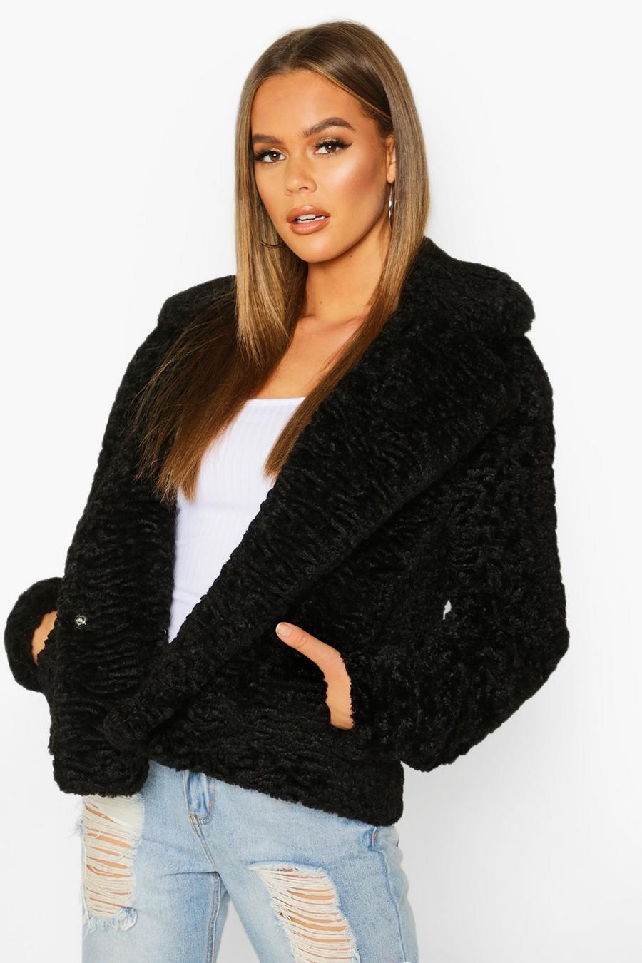 Premium Textured Collared Faux Fur Coat image number 1