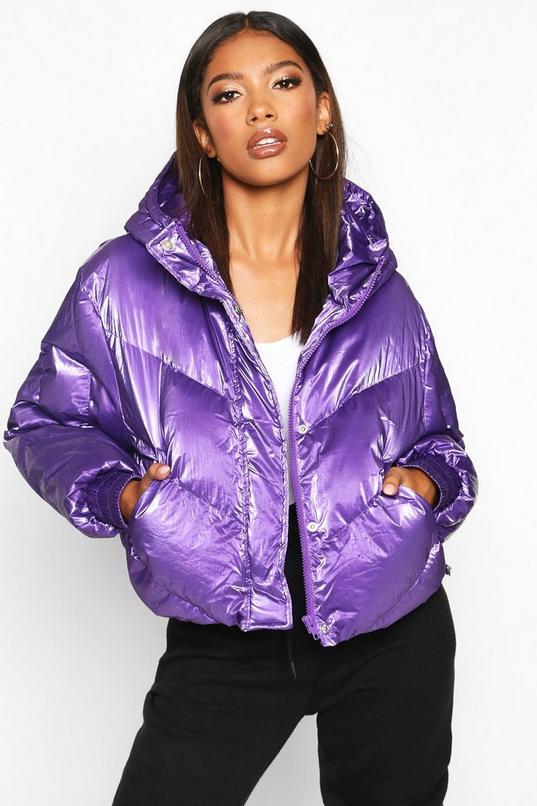 Pearlescent Cropped Hooded Puffer | boohoo
