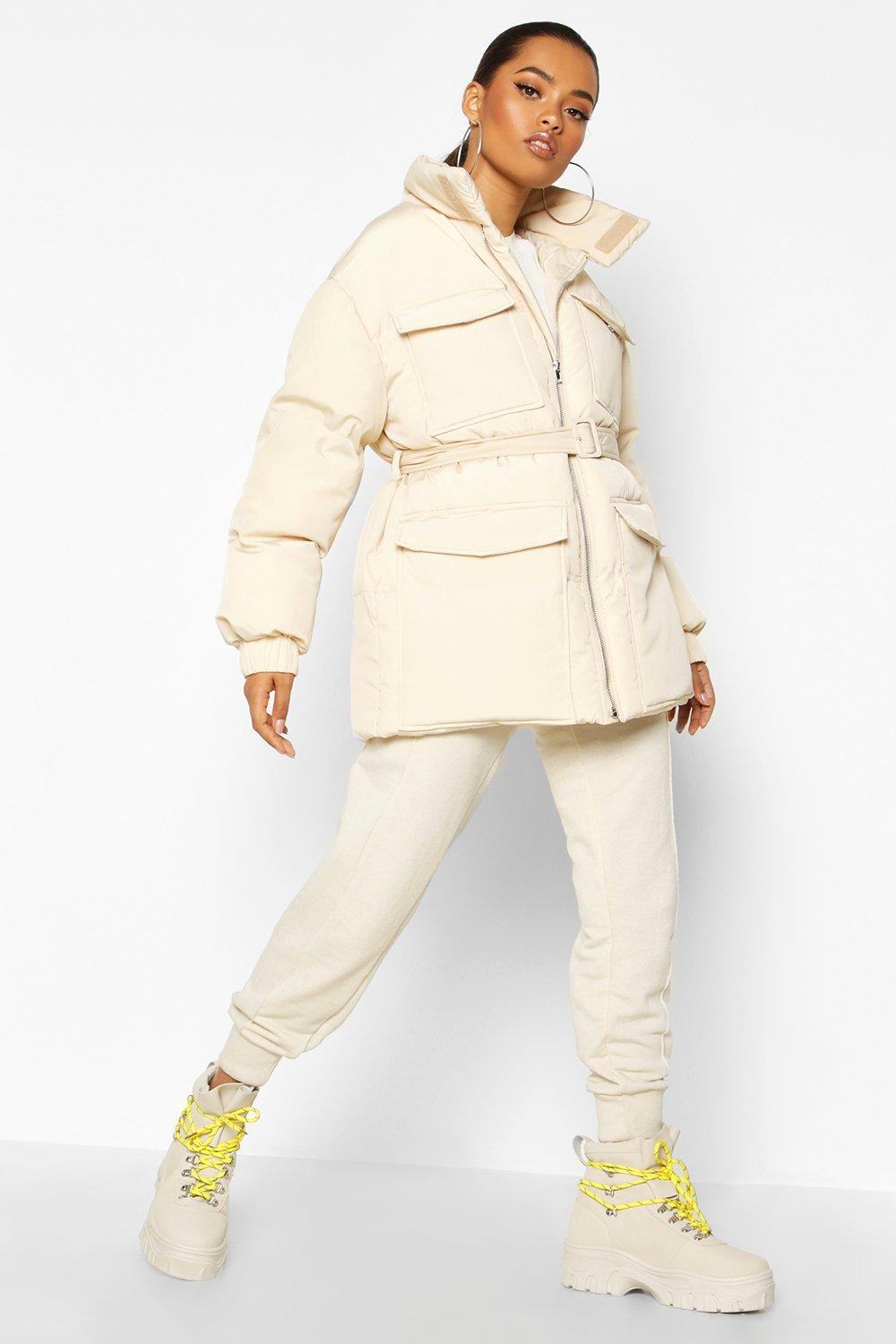 Utility Puffer Jacke mit Doppeltasche und Gurtel