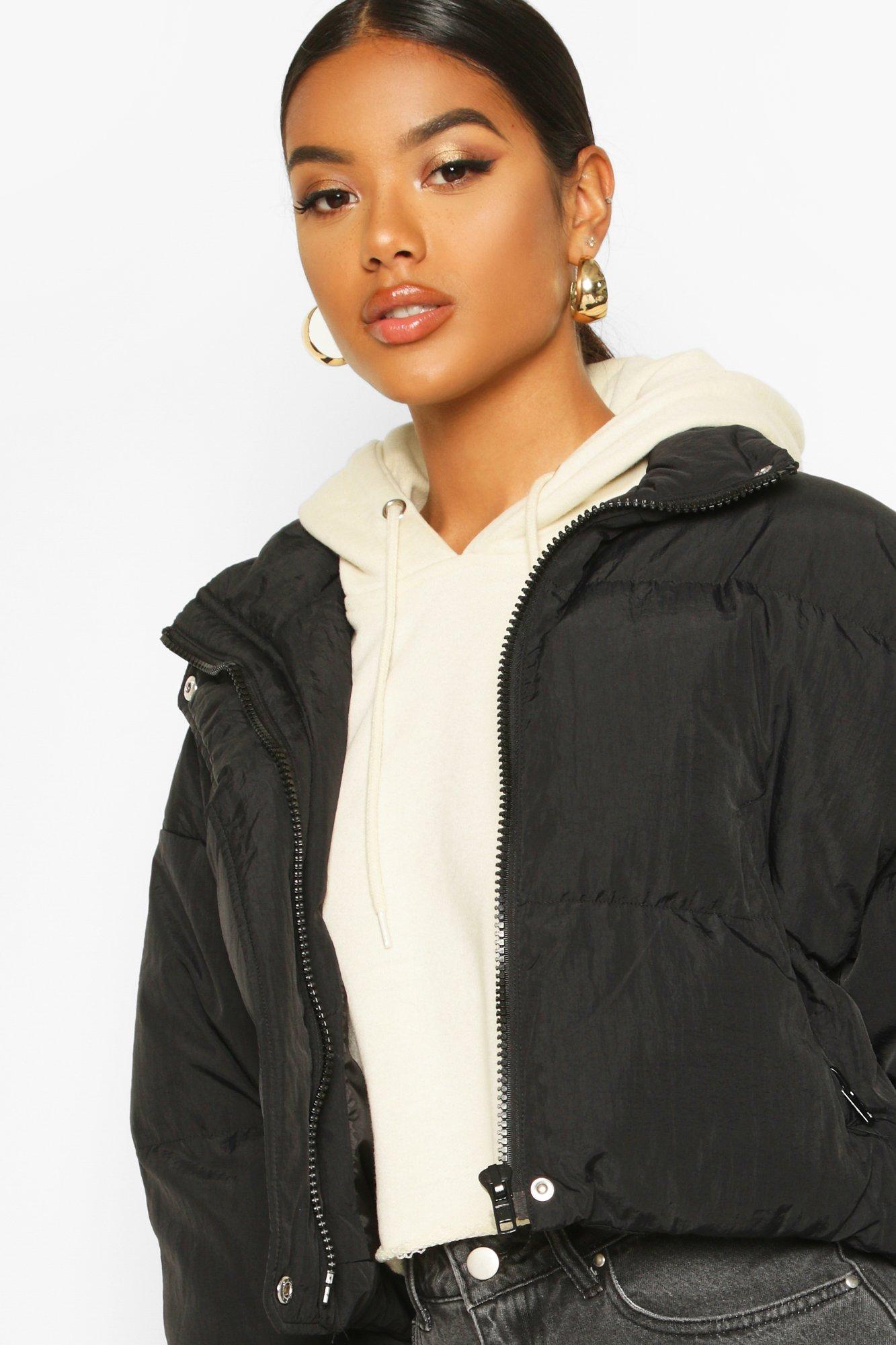 crop funnel neck padded jacket