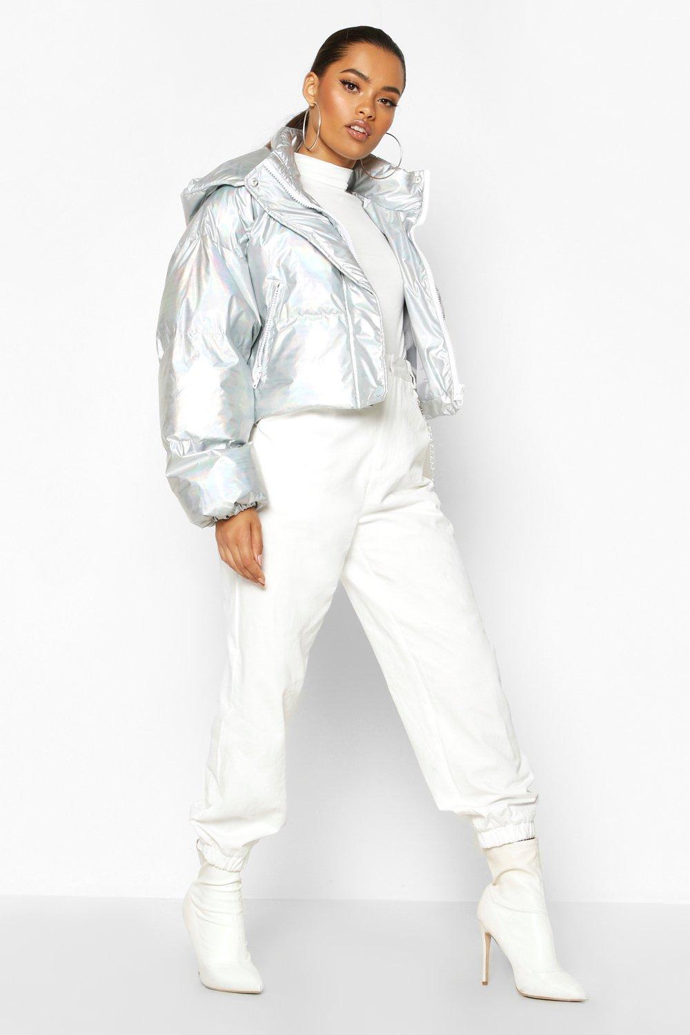 Cropped Holographic Puffer Jacket