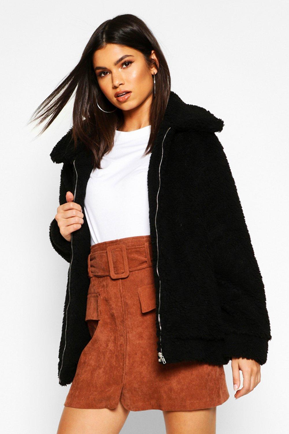 oversized teddy faux fur bomber jacket