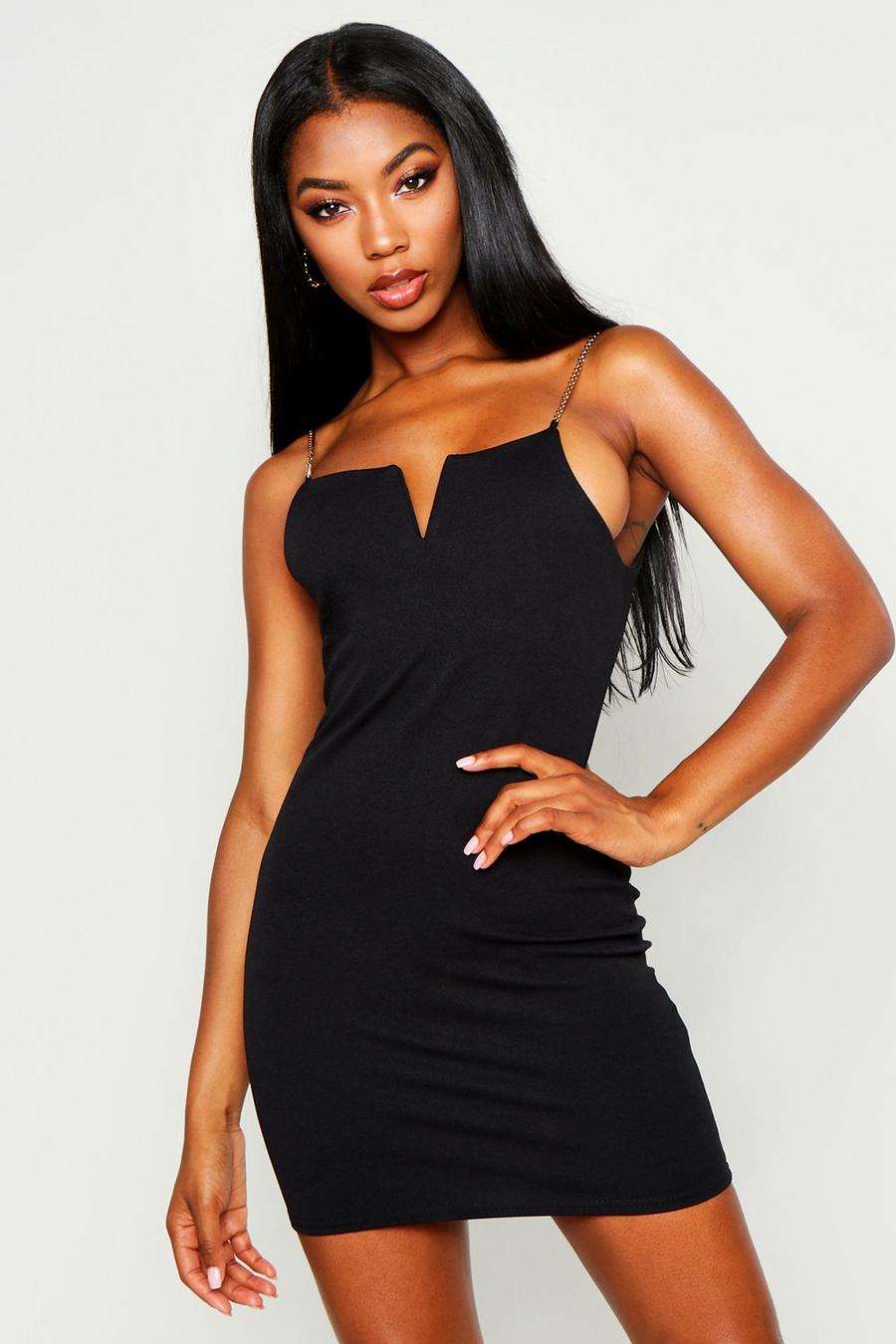 V Inset Bodycon Dress With Chain Straps image number 1