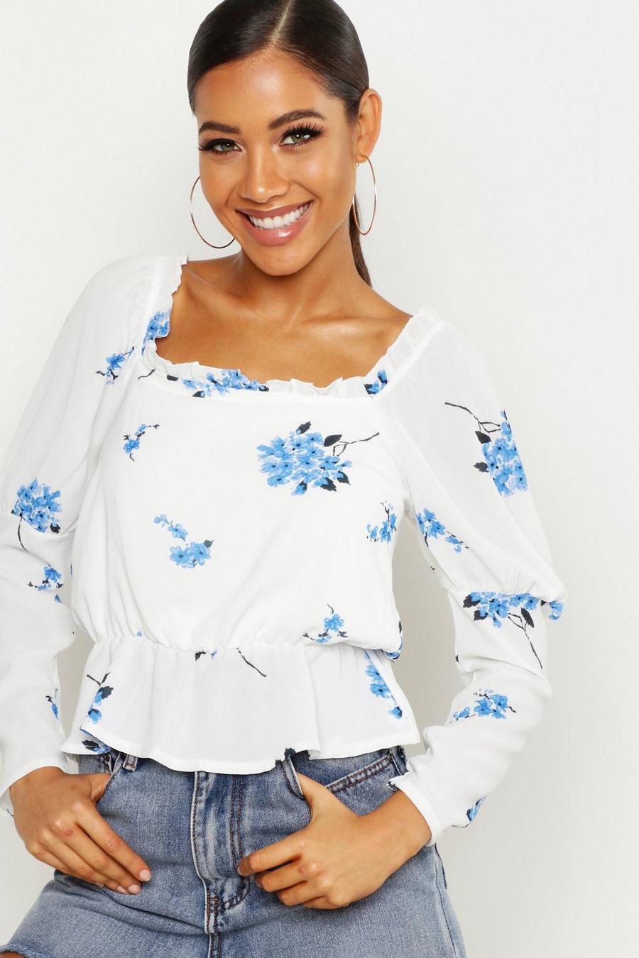 Woven Ditsy Floral Peasant Top image number 1