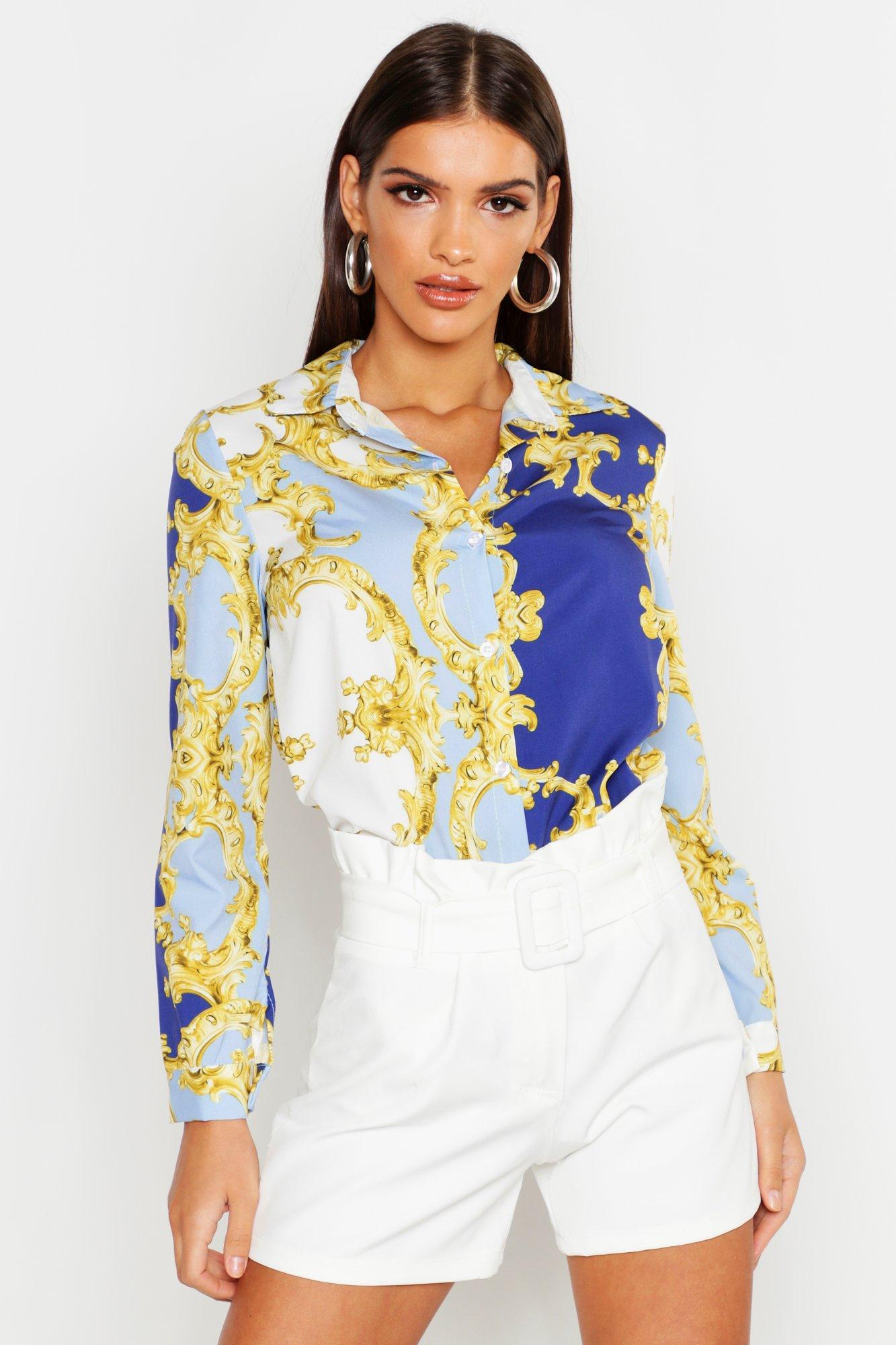 satin chain print blouse