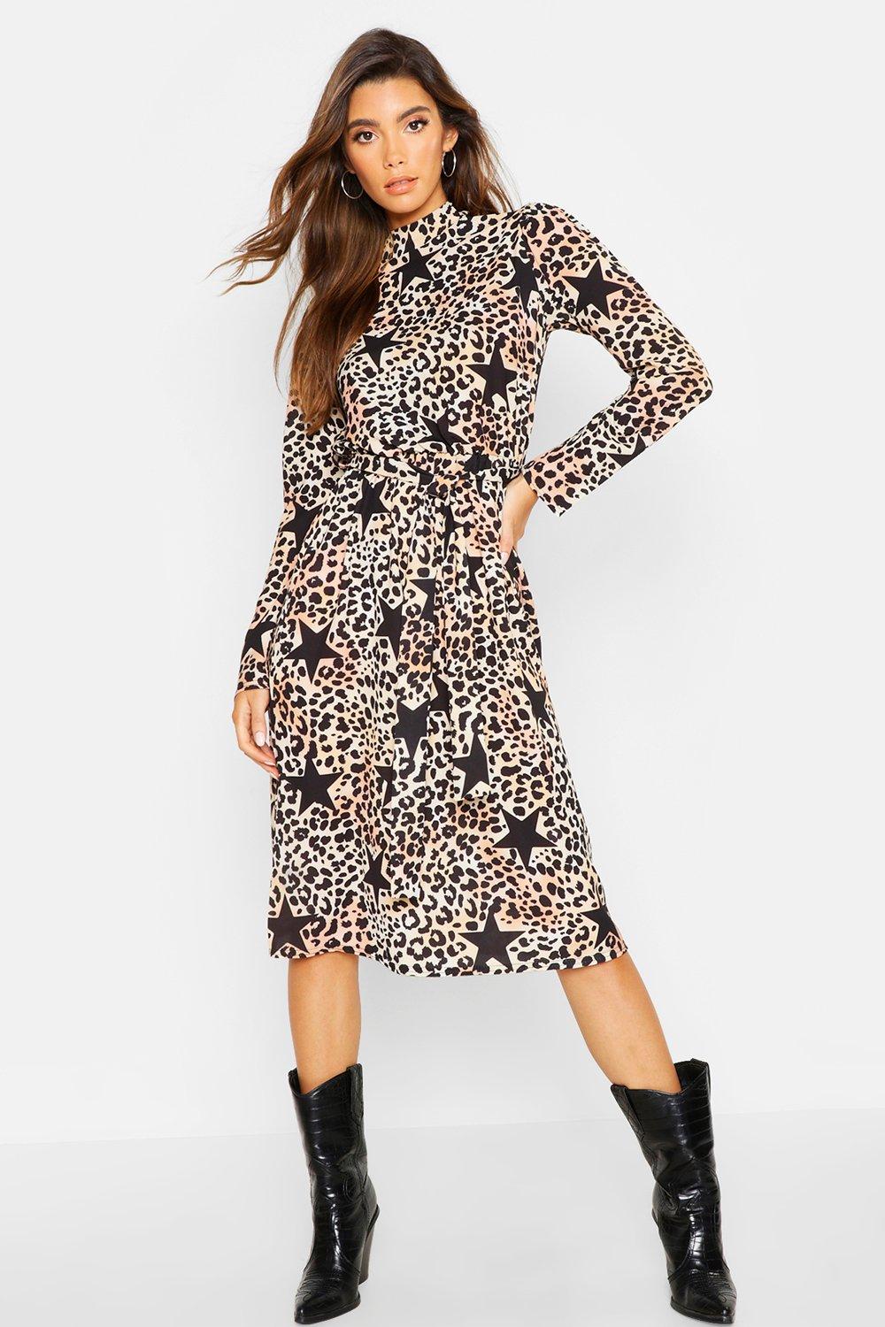 boohoo leopard star dress