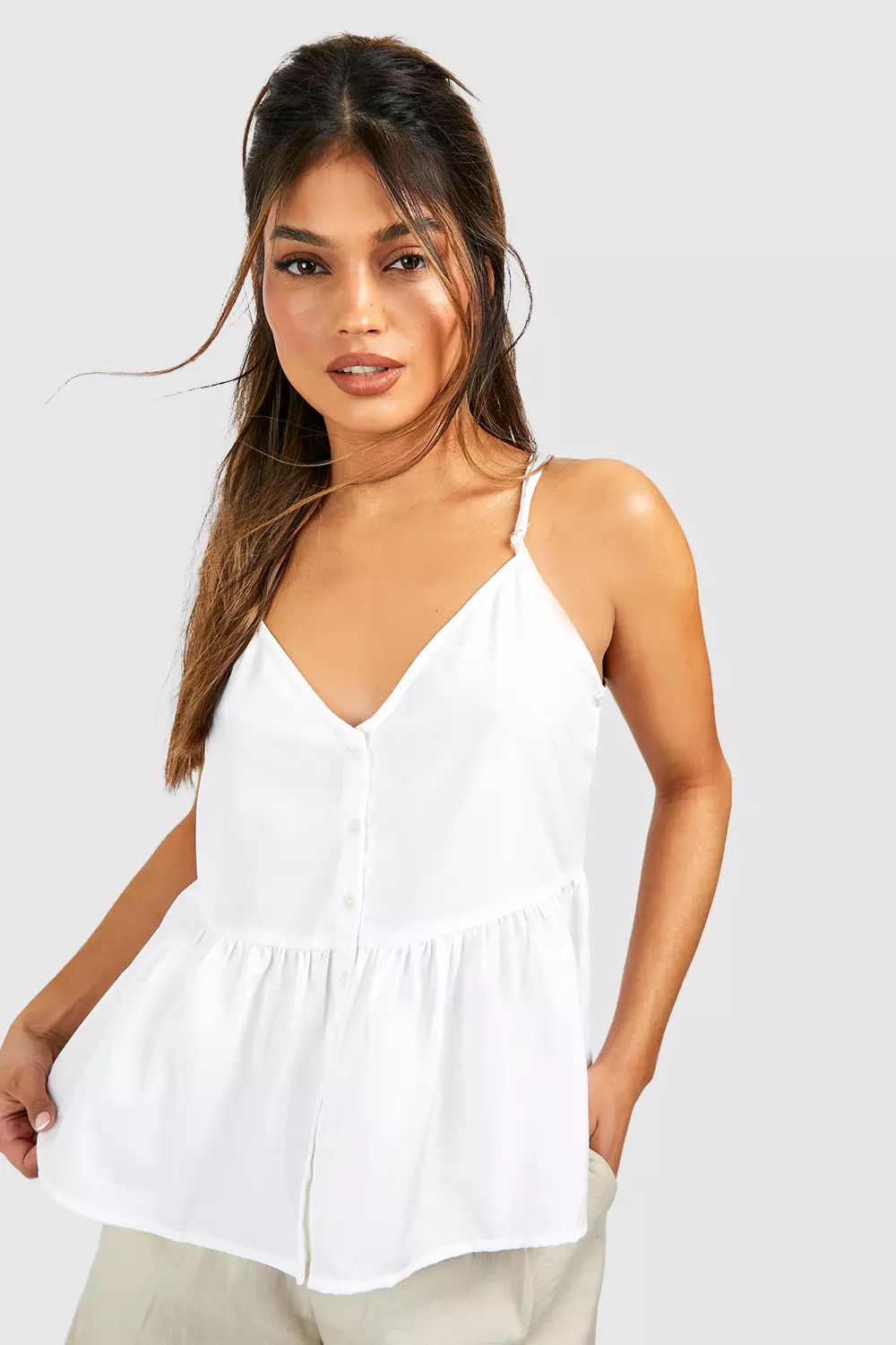 Button Detail Peplum Cami Top