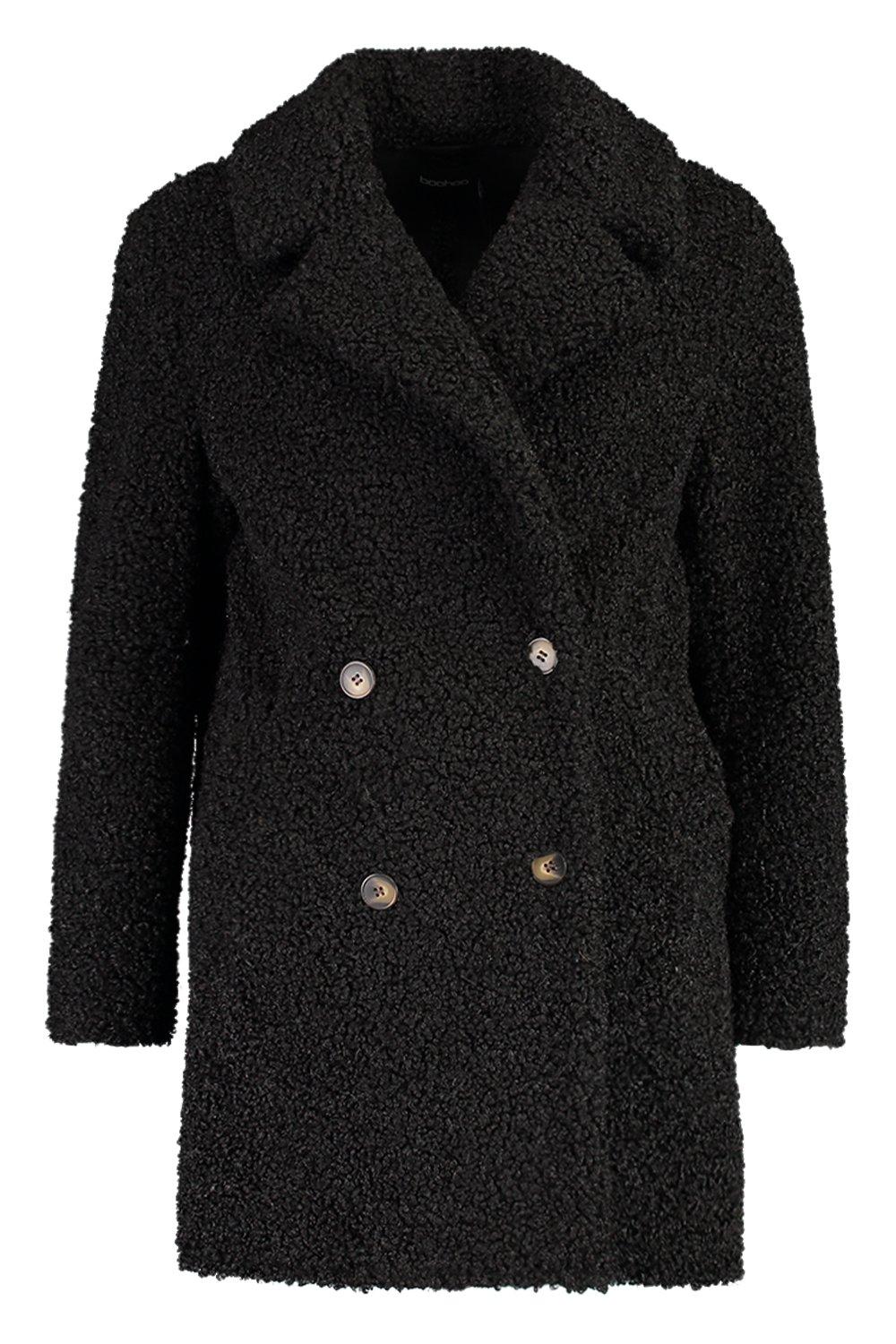 double breasted bonded faux fur teddy coat