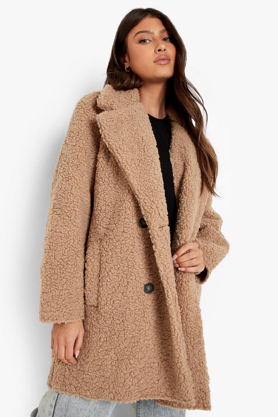 Brown marron Double Breasted Bonded Faux Fur Teddy Coat