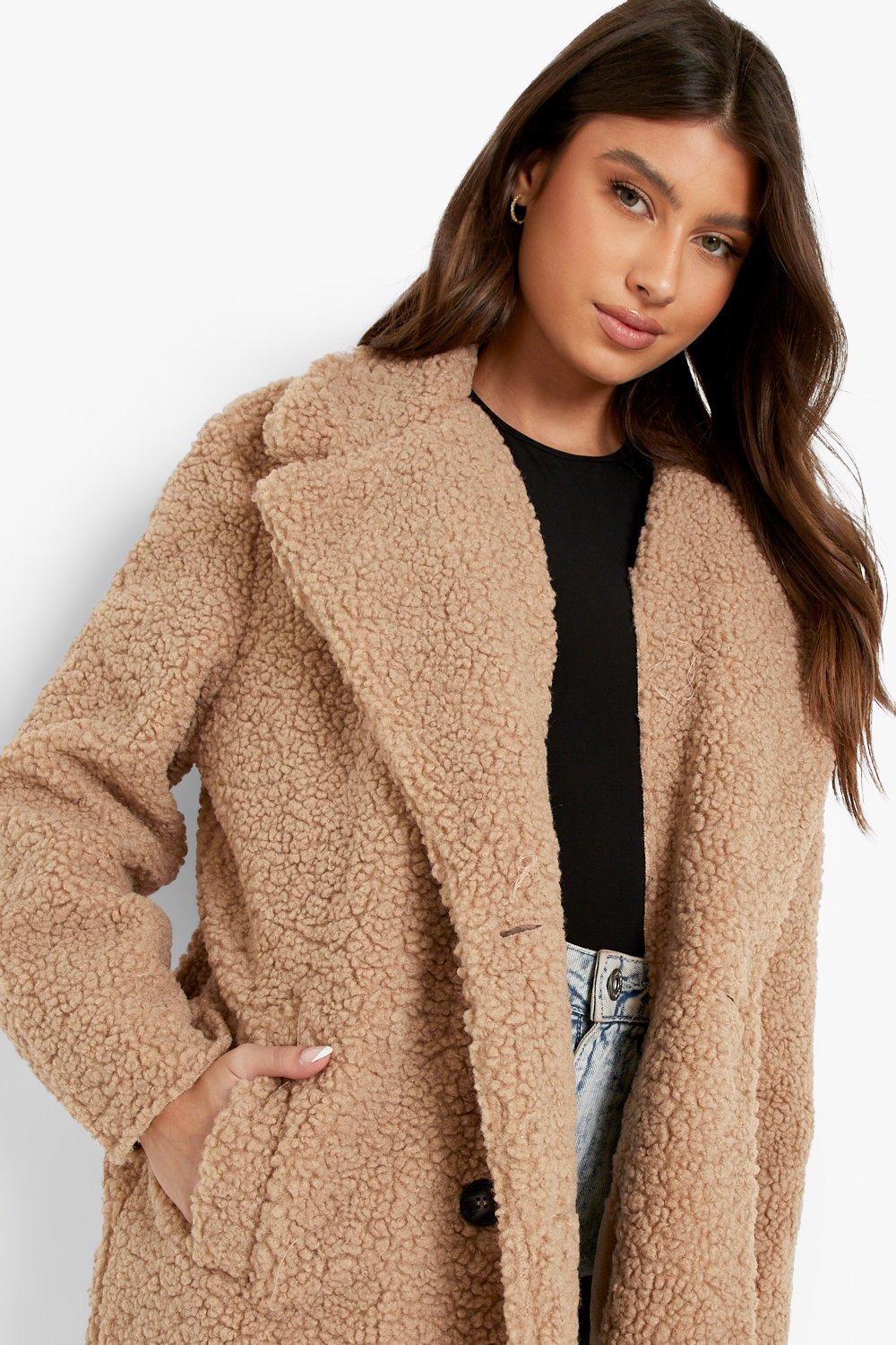 Double Breasted Bonded Faux Fur Teddy Coat | boohoo