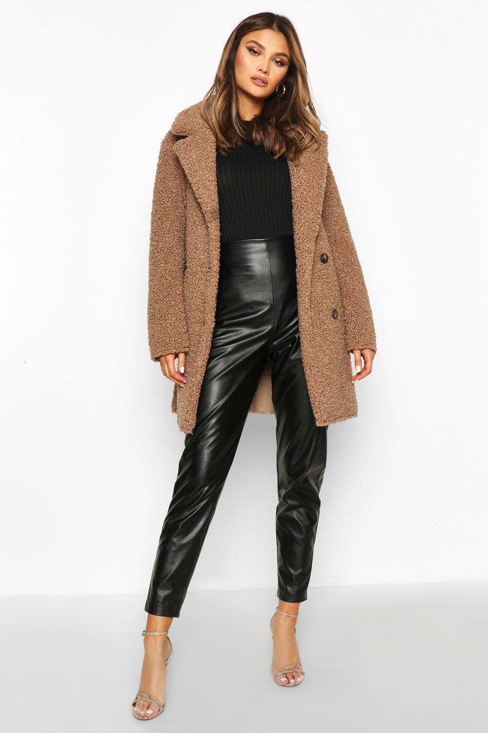 boohoo Double Breasted Faux Fur Coat - Brown - Size 10