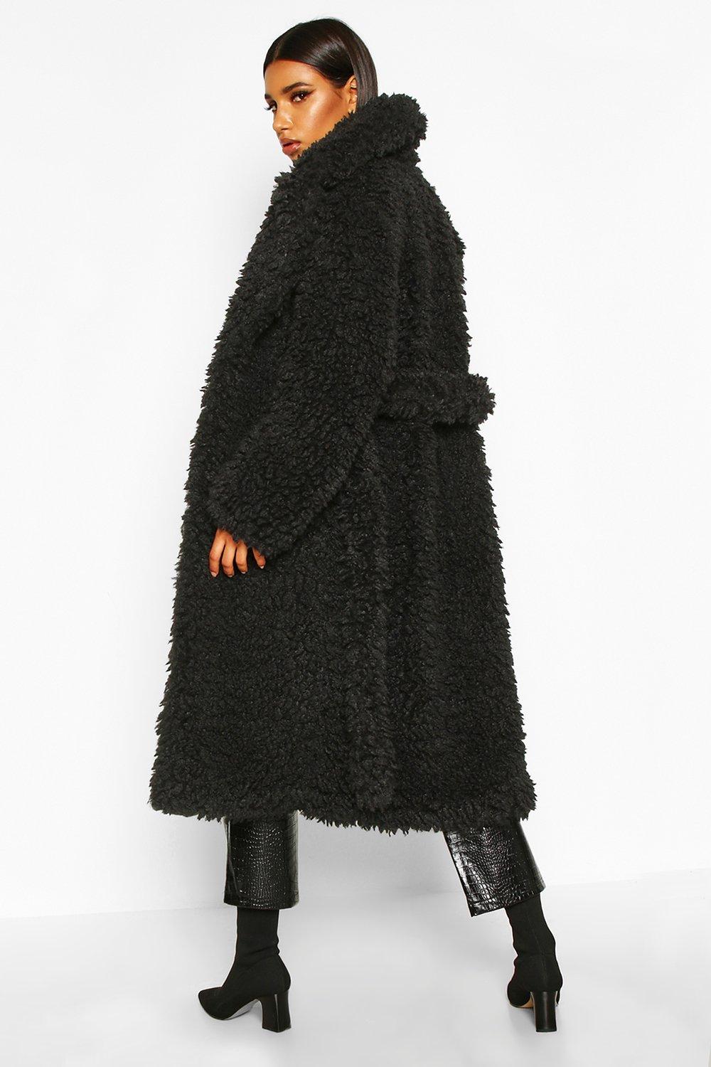 Faux Fur Belted Longline Coat