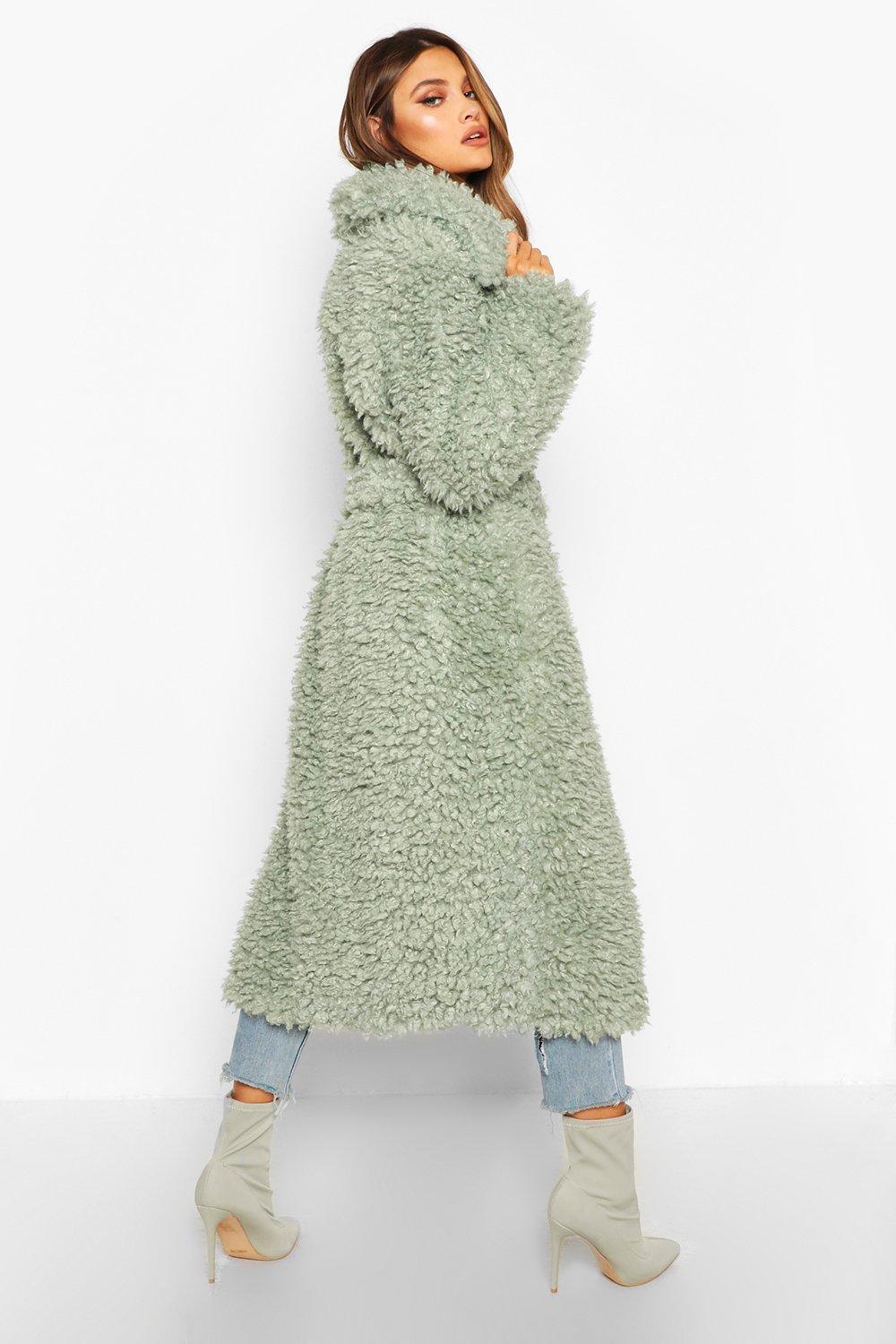 Sage long faux fur teddy coat deals
