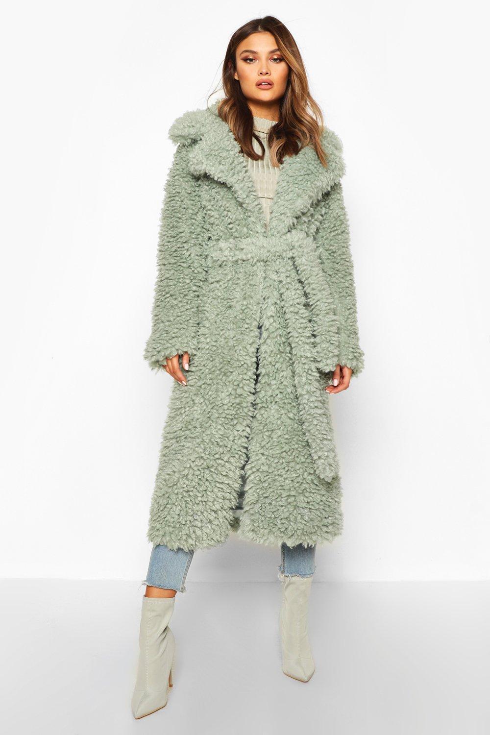 Faux Fur Belted Longline Coat