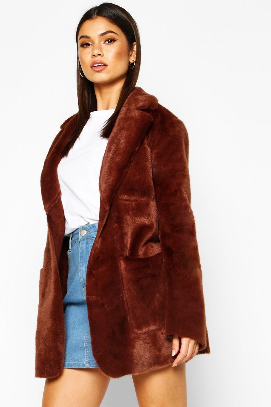 Faux Suede Lined Faux Fur Belted Wrap Coat image number 1