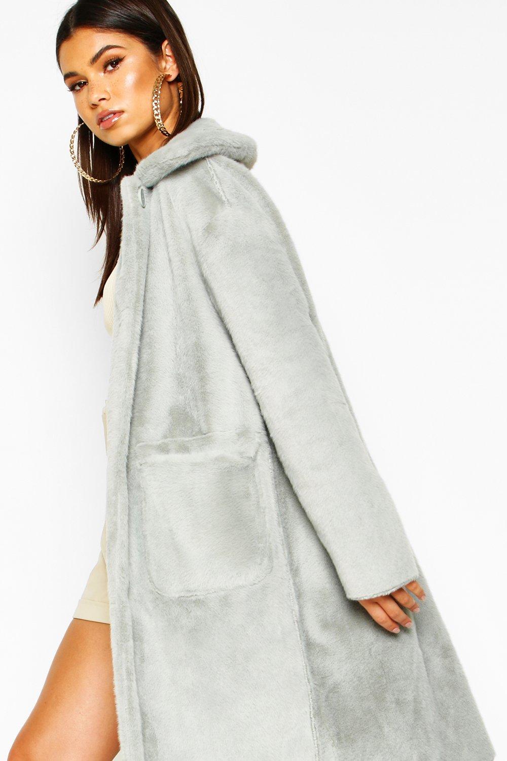 Button Through Faux Fur Coat