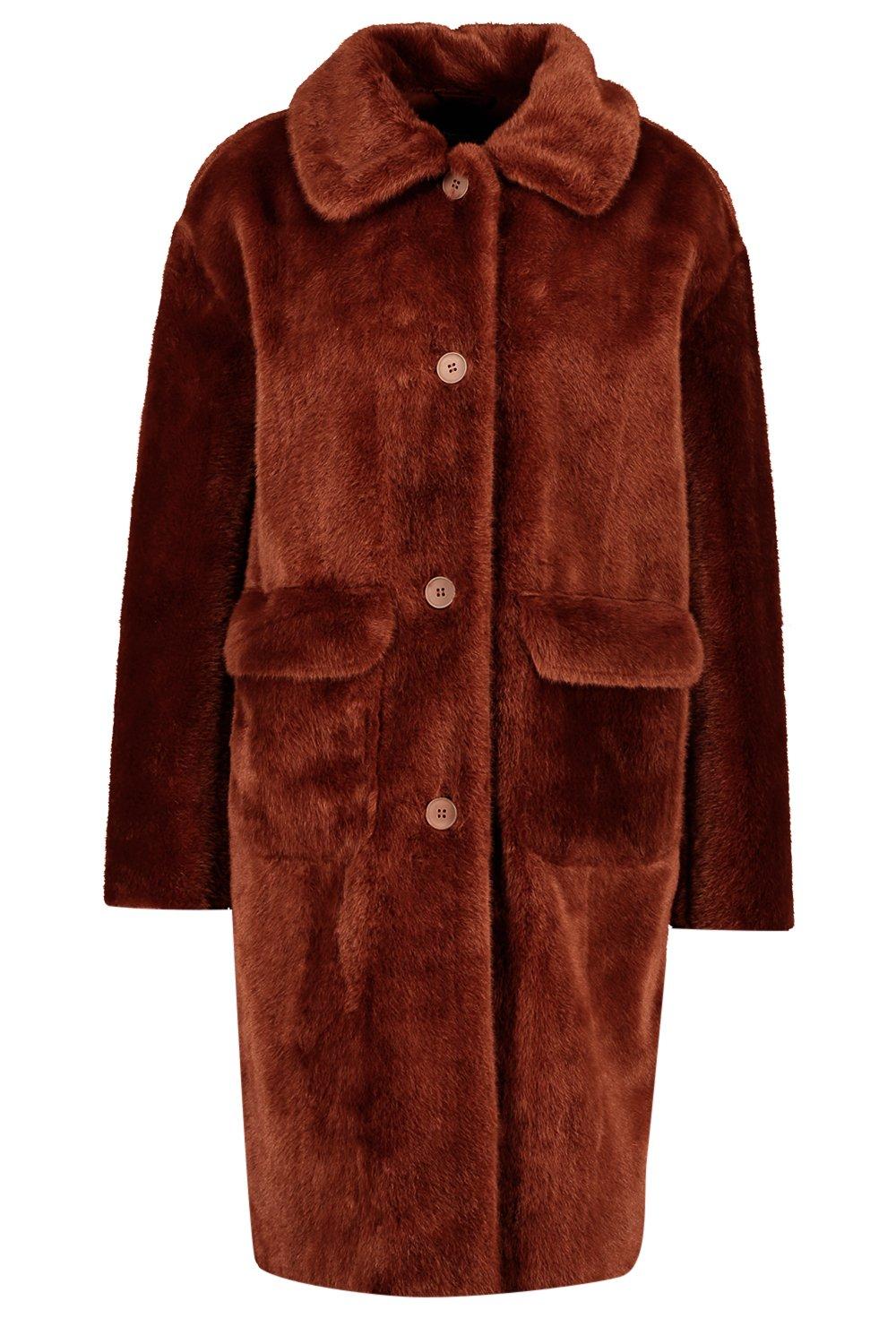 Button Through Faux Fur Coat