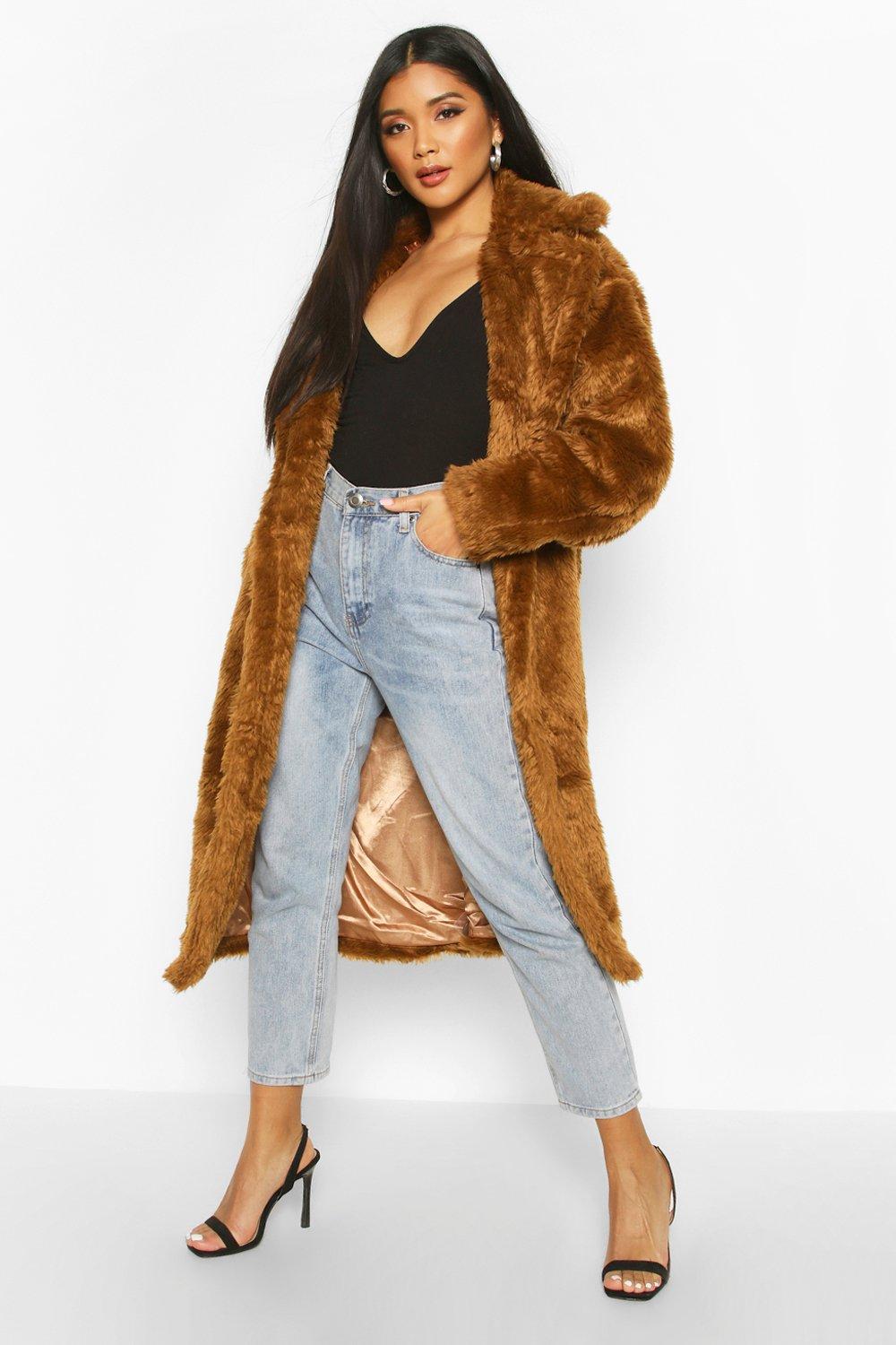 oversized faux fur coat with hood