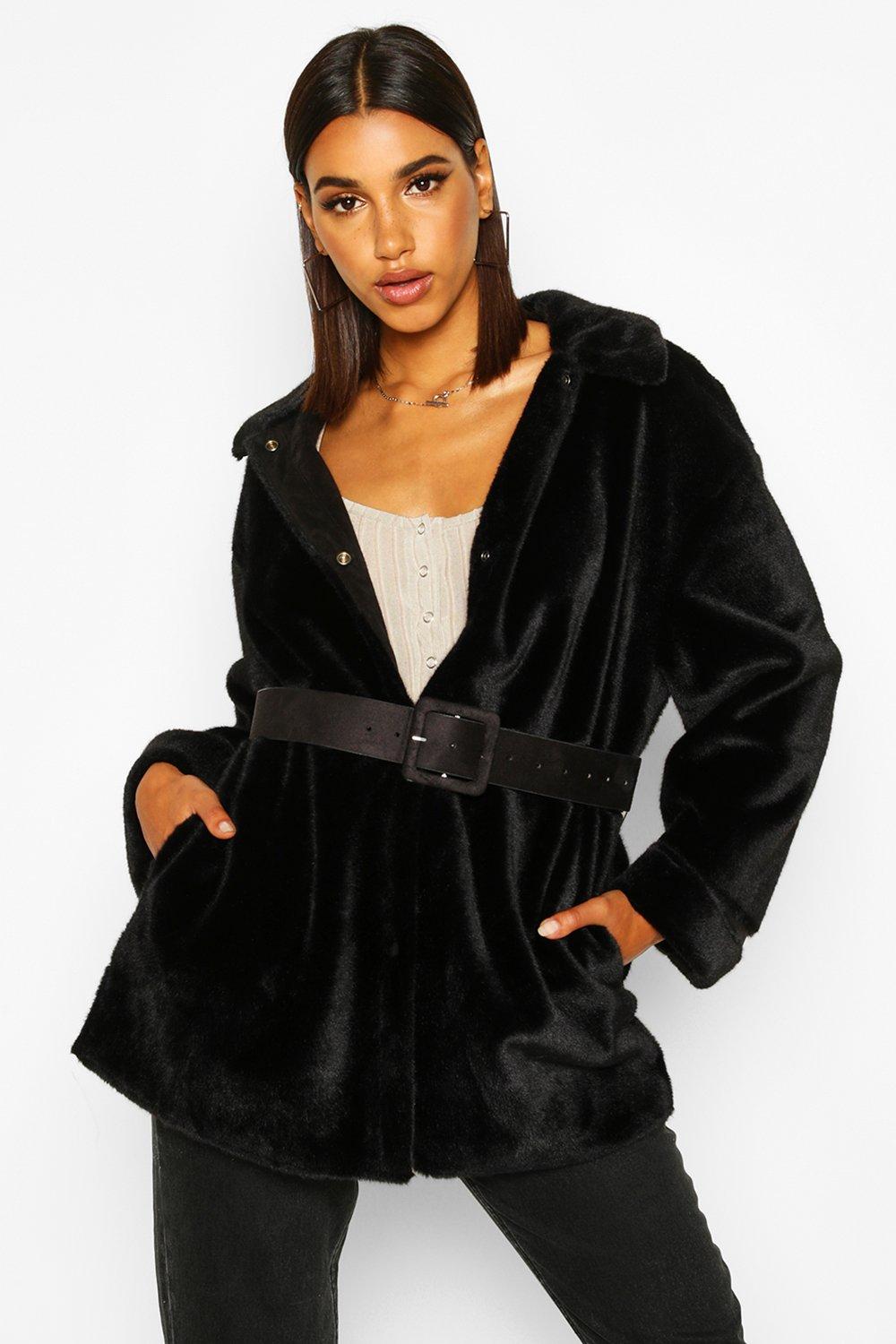 belted faux suede coat