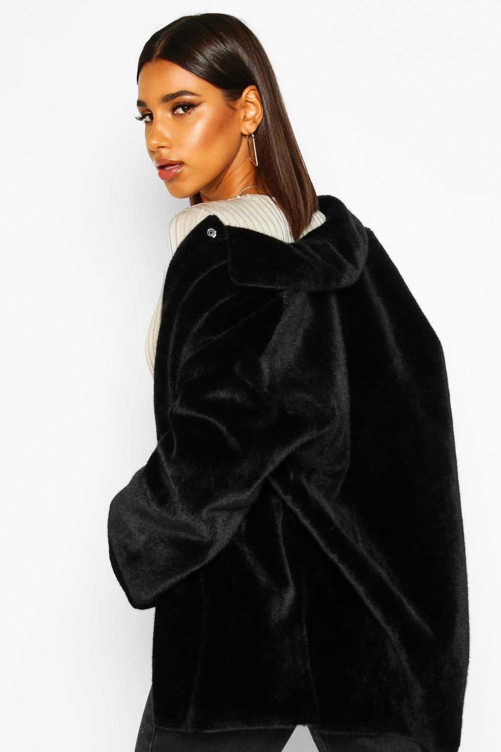 black suede faux fur jacket