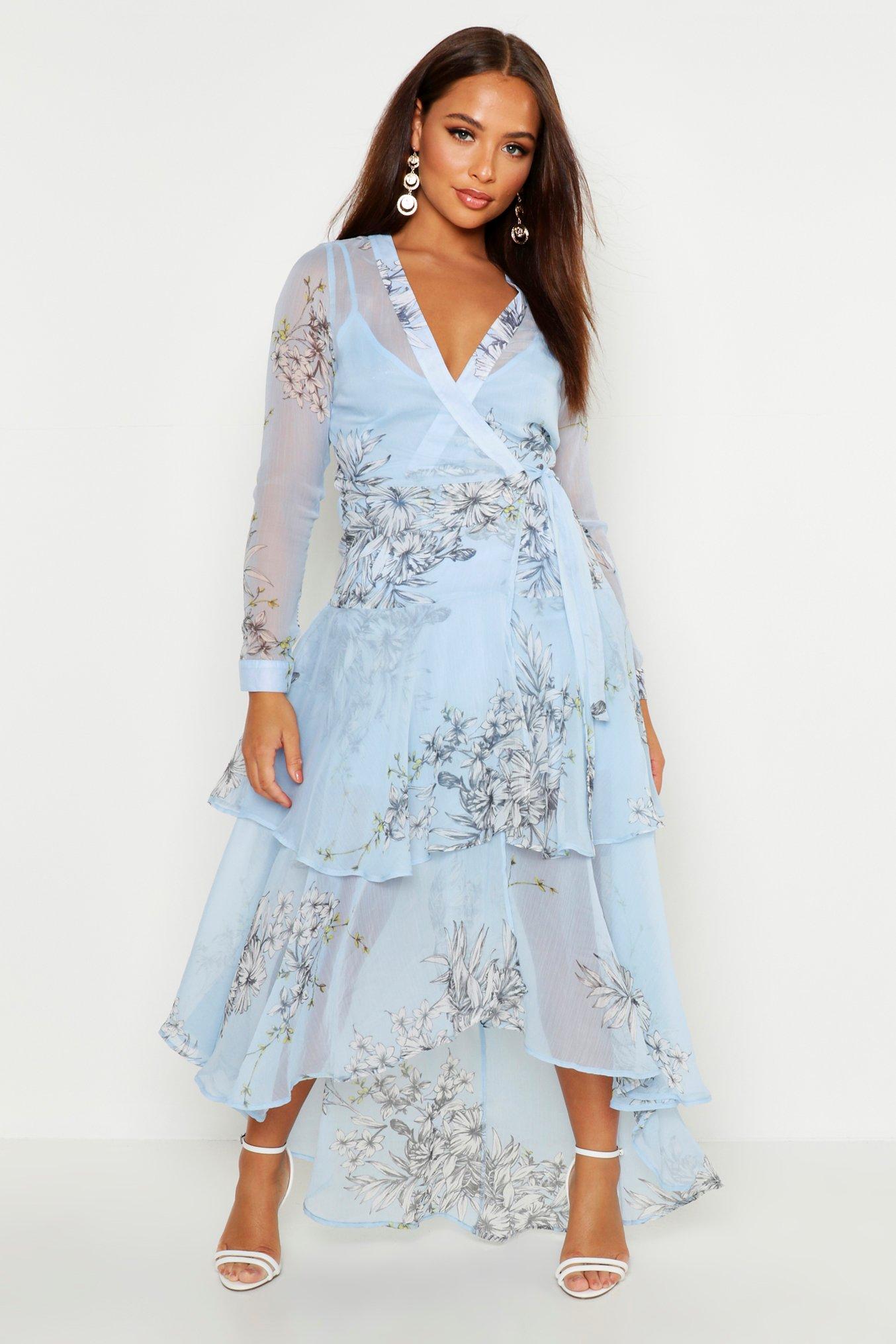 Robe maxi en mousseline de soie fleurie a volants