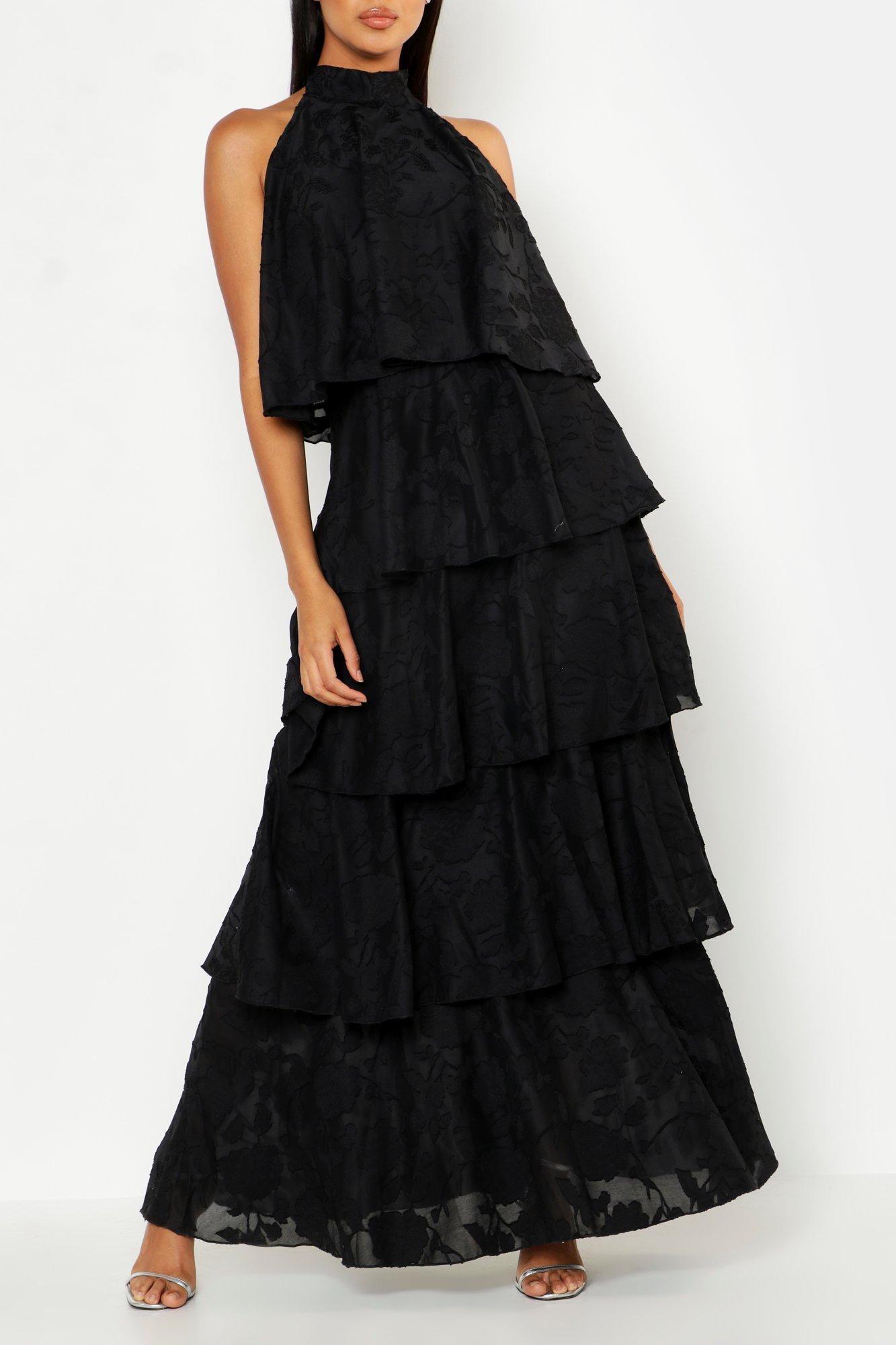 ruffle neck maxi dress